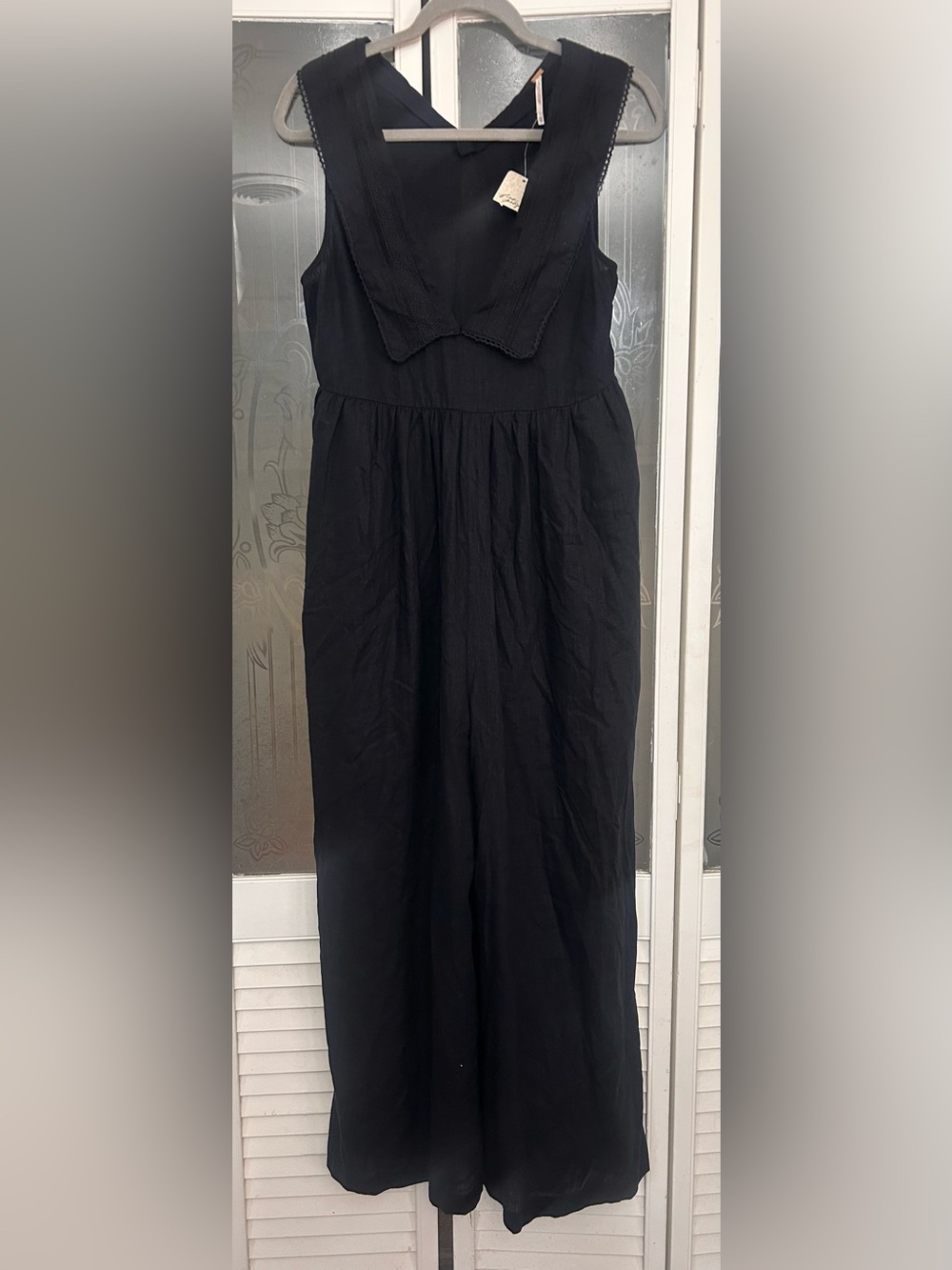 Free people big love black wide leg extra small jumpsuit linen blend NWT